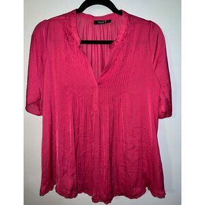 A.N.A Womens Pink Pleated V-Neck Blouse Size S